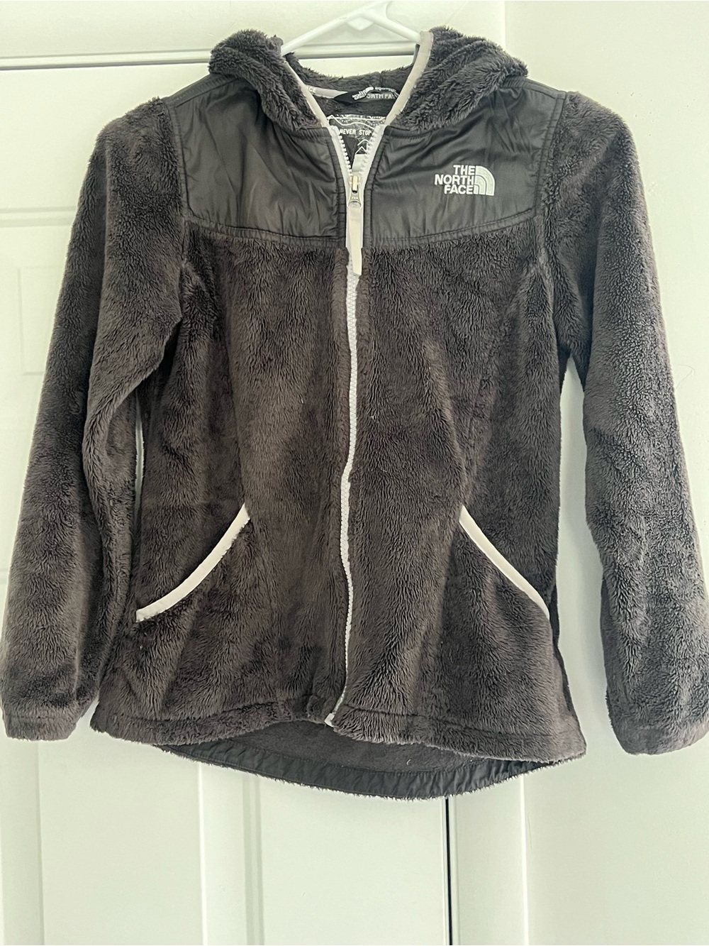 The North Face Girls Grey Plush Hooded Zip Fleece